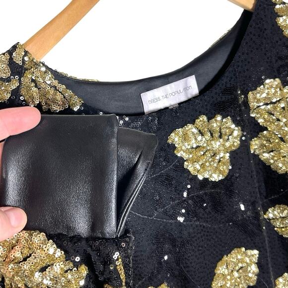 DRESS THE POPULATION Women’s Black and Gold Sequin Mini Dress large - Picture 3 of 4